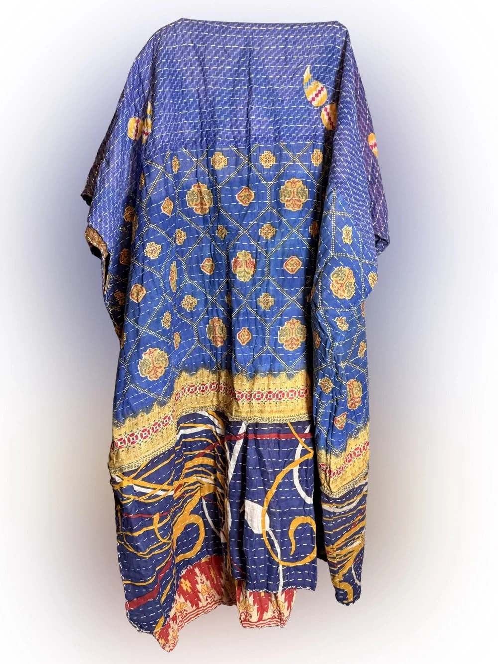 Blue Floral & Paisley Kantha Quilt
